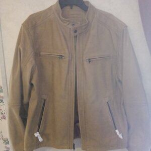 Roundtree & York Mens Large Tan Genuine Buffalo Leather Suede Zip Up Jacket Coat
